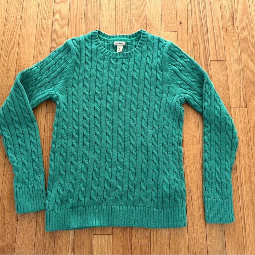 L.L. Bean Cable Knit Green Sweater